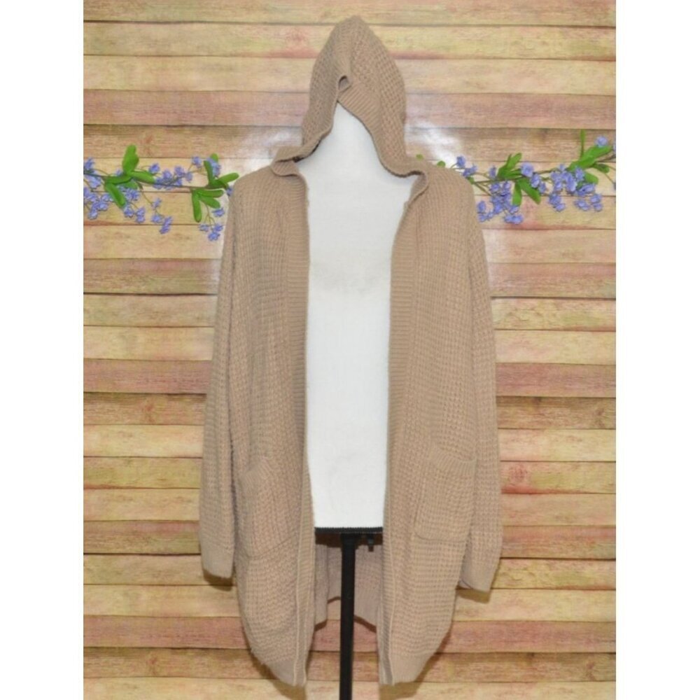 Soho Apparel Light Brown Open Front Hoodie Crochet Cardigan Sweater Size 2XL